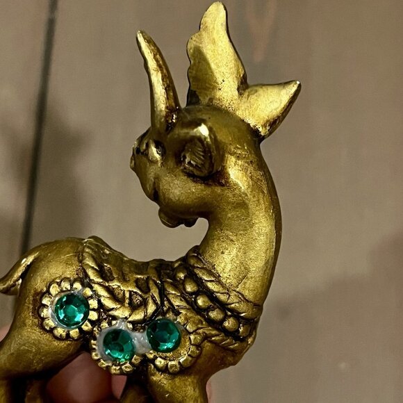 Lefton Gold Sleigh & Reindeer Red Green Jewels Christmas Ceramic w/Sticker Japan - Picture 11 of 16